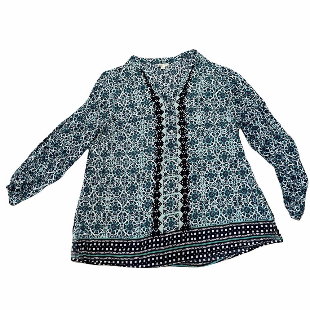 Cato Womens Boho-Style Printed Tunic Top With Button Details Size 18/20
